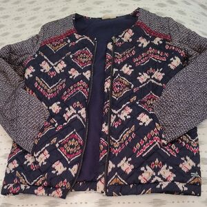 ROXY Women's Navy and Pink Patterned Bomber Jacket